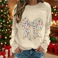 thumbnail image 1 of Uootdi Christmas Light Long Sleeve Sweatshirt Womens Christmas Bow Sweatshirt Winter Gift Holiday Party Crewneck Fall Xmas Out fits, 1 of 4