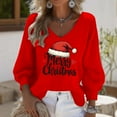 thumbnail image 1 of Uootdi Christmas Long Sleeve Shirts Gift for Women V Neck Christmas Printed 3/4 Sleeve Tshirts Tops Fashion Ladies Holiday Xmas T op, 1 of 3