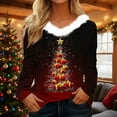 thumbnail image 1 of Uootdi Christmas Long Sleeve Shirts for Women Faux Fur Trim Xmas Tree Ugly Gift Christmas Printed Graphic Shirts Classic Holiday Loose, 1 of 5