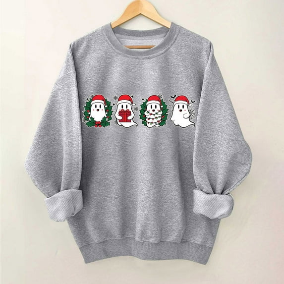 Uootdi Christmas Long Sleeve for Gift Women Matching Christmas Sweater for Family Christmas Cat Merry Christmas Xmas Tree Chris tmas Lights Sets