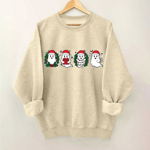 Uootdi Christmas Long Sleeve for Gift Women Matching Christmas Sweater for Family Christmas Cat Merry Christmas Xmas Tree Chris tmas Lights Sets