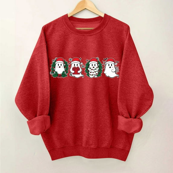 Uootdi Christmas Long Sleeve for Gift Women Matching Christmas Sweater for Family Christmas Cat Merry Christmas Xmas Tree Chris tmas Lights Sets