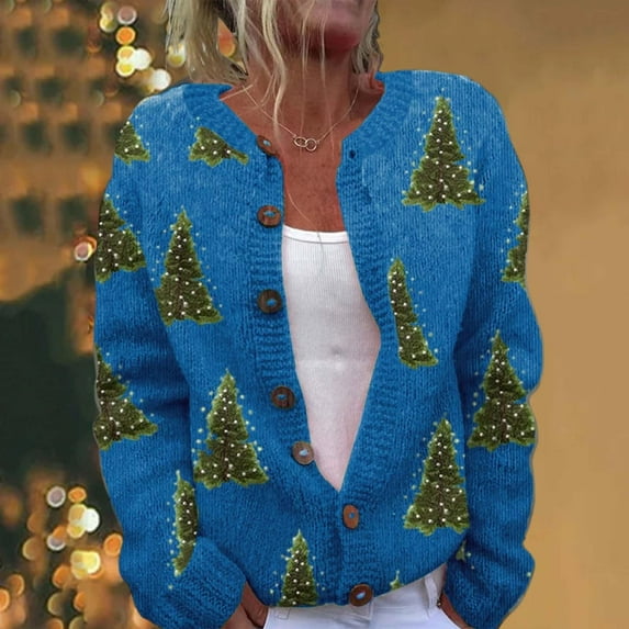 Uootdi Christmas Cardigan for Women Cute Gift Xmas Button Down Cardigan Jacket for Women Fall Winter Fashion Outerwear Coat