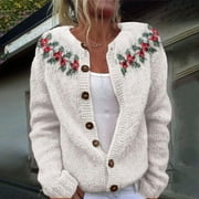 UOOTDI Christmas Sweater for Women Cute Gift Xmas Button Down cardigan Sweater for Women Fall Winter Knitted Outerwear Coat