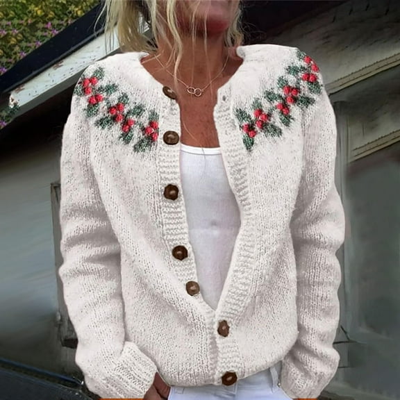 Uootdi Christmas Sweater for Women Cute Gift Xmas Button Down cardigan Sweater for Women Fall Winter Knitted Outerwear Coat