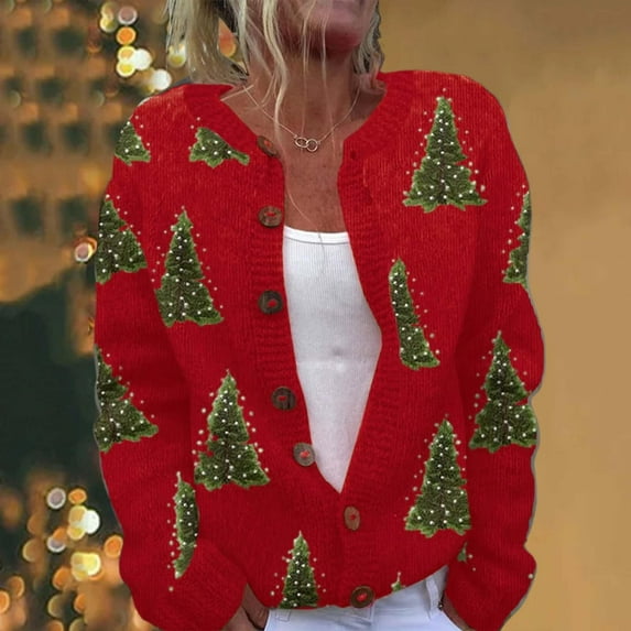 Uootdi Christmas Sweater for Women Cute Gift Xmas Button Down cardigan Sweater for Women Fall Winter Knitted Outerwear Coat