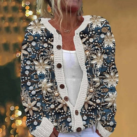 Uootdi Christmas Sweater for Women Cute Gift Xmas Button Down cardigan Sweater for Women Fall Winter Knitted Outerwear Coat