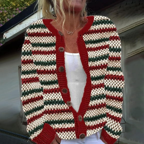 Uootdi Christmas Sweater for Women Cute Gift Xmas Button Down cardigan Sweater for Women Fall Winter Knitted Outerwear Coat