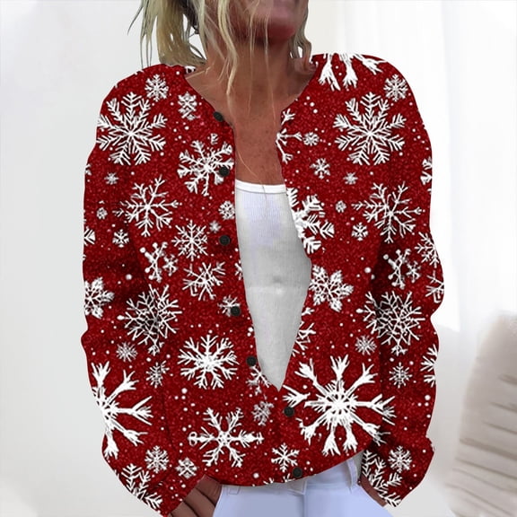 Uootdi Christmas Sweater for Women Cute Gift Xmas Button Down cardigan Sweater for Women Fall Winter Knitted Outerwear Coat