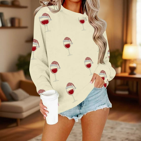 Uootdi Christmas Sweatshirt for Women Gift Sparkly Long Sleeve Pullover Xmas Tree Print Tee Tops Lightweight Comfy Holiday Tuni c Blouse