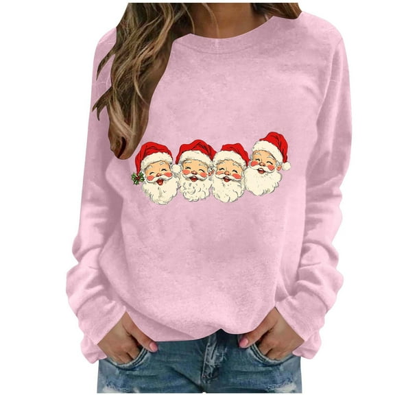 Uootdi Christmas Sweatshirts for Women Christmas Trees Snowflake Snowman Reindeer Sequined Print Gift Blouse Long Sleeve T Shi rts for Women
