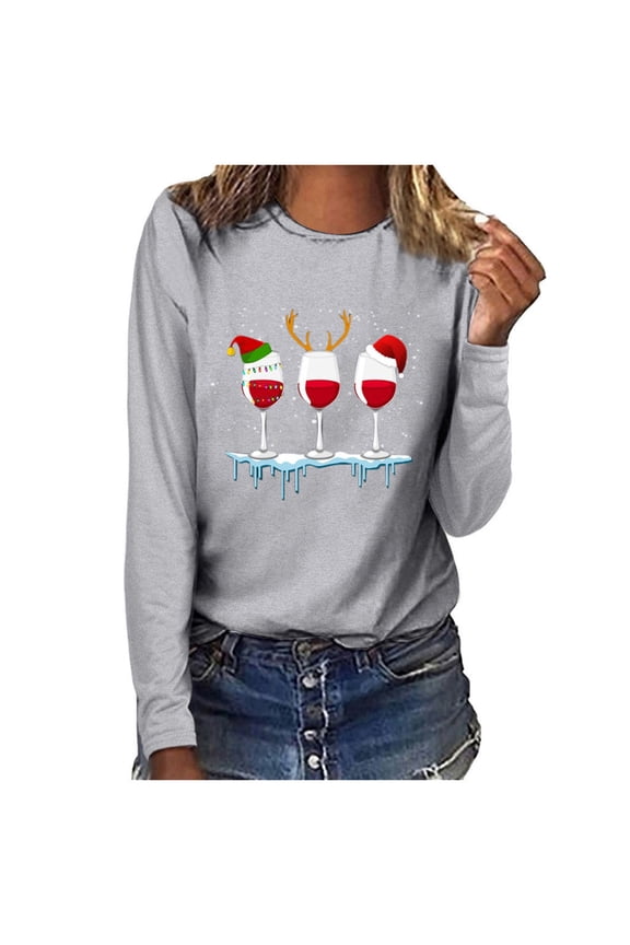 Christmas Sweatshirts for Women Gift Christmas Trees Snowflake Snowman Reindeer Sequined Print Blouse Long Sleeve T Shi rts for Women