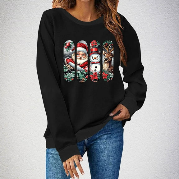 Uootdi Christmas Sweatshirts for Women Gift Cute Graphic Crew Neck Pullover Long Sleeve Sweatshirt Winter Holiday Fashion Tren dy Outfits