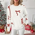 thumbnail image 1 of Uootdi Christmas Women's Bow Graphic Sweater Crew Neck Long Sleeve Knit Pullover Trendy Fall Winter Top Soft Cozy Casual Jumper Cute Ribbon Print Sweater for Daily Outfits, 1 of 8