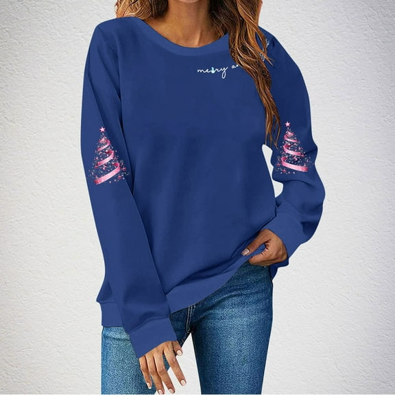 Uootdi Christmas Womens Long Sleeve Tops Christmas Printed Tee Shirt Merry Christmas Shirt Casual Crewneck Loose Fit Pull Gift over Tops