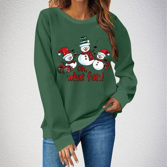 Uootdi Christmas Womens Long Sleeve Tops Christmas Printed Tee Shirt Merry Christmas Shirt Casual Crewneck Loose Fit Pull Gift over Tops