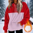 thumbnail image 1 of Uootdi Color Block Flannel Sweatshirt for Women Fuzzy Fleece Drawstring Long Sleeve Hoodies Casual Warm Fall Winter Comfy Top with Pocket Gift, 1 of 6