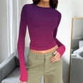thumbnail image 1 of Uootdi Colorblock Long Sleeve Shirts for Women Round Neck Gradigent Slimming Fit Pullover Striped Casual Skinny Athletic Workout Tops Gift, 1 of 7