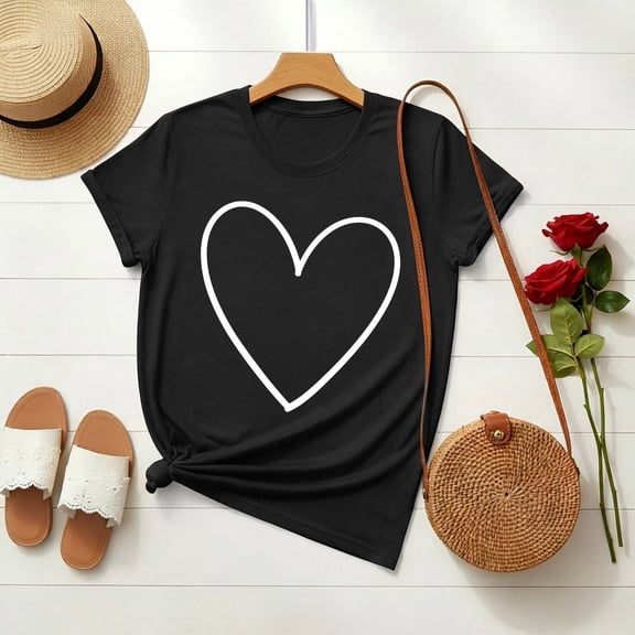 Uootdi Crewneck Short Sleeve Shirts for Women Cute Love Hearts Gnome Holiday Graphic Pullover for Spring Summer Going Out Inspirational Tee Tops Gift