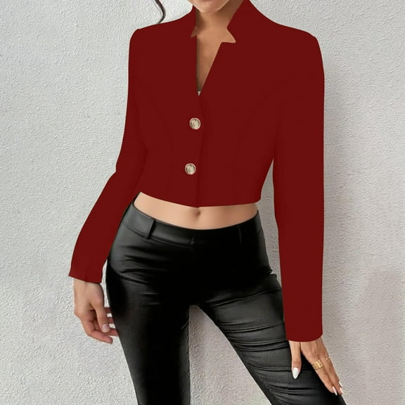 Uootdi Cropped Blazers for Women Button Down Long Sleeve Business Casual Suit Slim Fitted Jacket Trendy Gift Dressy Work Office B