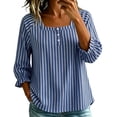 thumbnail image 1 of Uootdi Cute Summer Tops Square Neck 3/4 Bubble Sleeve Half Henley Placket Vertical Stripe Print Soft Woven Womens Shirts Loose Fit Airy Comfortable Womens Tees, 1 of 8
