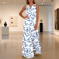 thumbnail image 1 of Uootdi Dresses for Women Floral Print Sleeveless Notch Neck Maxi Length Loose Fit Breathable Sundresses Casual Versatile Dresses Beach Vacation Wear Gift, 1 of 8
