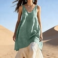 thumbnail image 1 of Uootdi Dresses for Women V Neck Sleeveless Loose Fit Cotton Linen Breathable Sundresses Casual Versatile Dresses Beach Vacation Wear Gift, 1 of 6