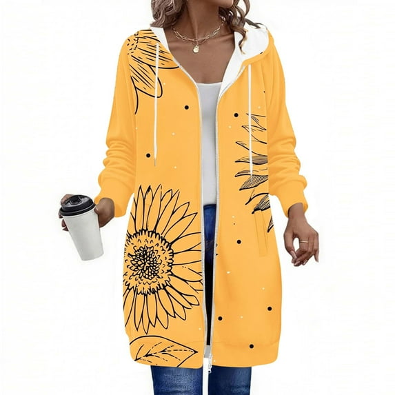 Uootdi Fleece Jackets for Women Oversized Zip Up Colorblock Hoodie Women Gift Floral Printing Long Sleeve Lightweight Winter Co ats for Women