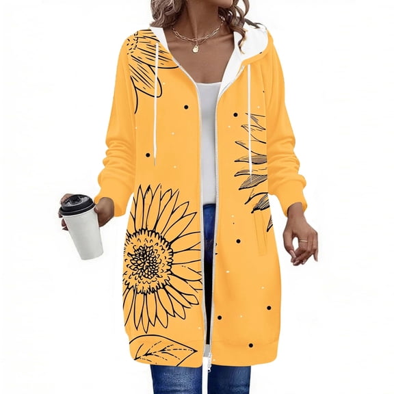 Uootdi Fleece Jackets for Women Oversized Zip Up Colorblock Hoodie Women Gift Floral Printing Long Sleeve Lightweight Winter Co ats for Women