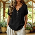 thumbnail image 1 of Uootdi Floral Embroidered Tops for Women V Neck Short Sleeve Partial Button Casual Blouses Boho Summer Style Lightweight Breathable Relaxed-Fit Tops Gift, 1 of 8