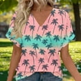 thumbnail image 1 of Uootdi Floral Print V Neck Short Sleeve Shirt for Women Casual Loose Fit Clothes Loungewear Summer Fashion Going Out Tops Gift, 1 of 7