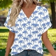 thumbnail image 1 of Uootdi Floral Print V Neck Short Sleeve Shirt for Women Casual Loose Fit Clothes Loungewear Summer Fashion Going Out Tops Gift, 1 of 7