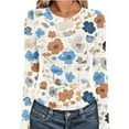 thumbnail image 1 of Uootdi Floral Printed Long Sleeve Shirts for Women Crew Neck Casual Slim Fit Basic T-Shirts Colorblock Lightweight Thermal Tops Gift, 1 of 6