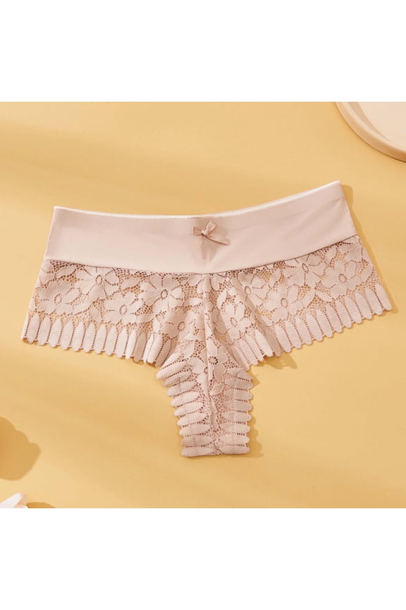 Fringed Embroidery Thong Panties for Women Bow Detail Low Rise No Show Briefs Delicate Edge Romantic Intimates Gift