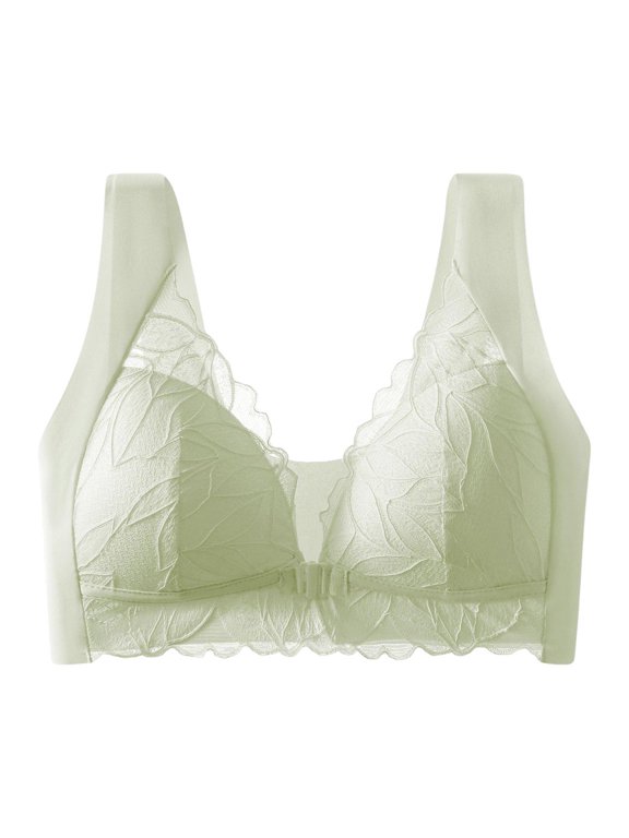 Front Closure Bras for Women Leaf Embroidery Wide Strap Full Coverage Support Bralettes Soft Lift Breathable Elegant Intimates Gift