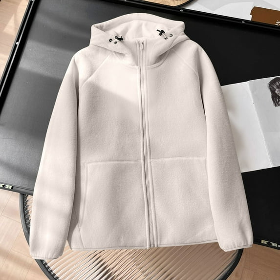 Uootdi Fuzzy Fleece Jackets for Women Stand Collar Full Zip Hooded Long Sleeve Coats Plus Size Fall Tops for Women with Front Pocket