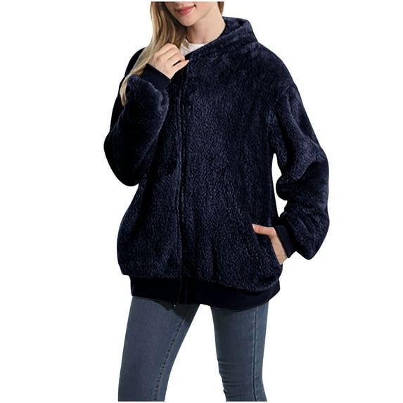 Uootdi Fuzzy Fleece Sherpa Jackets for Women Oversized Floral Full-Zip Lapel Collar Long Sleeve Sweatshirt Cute Animal Print Top