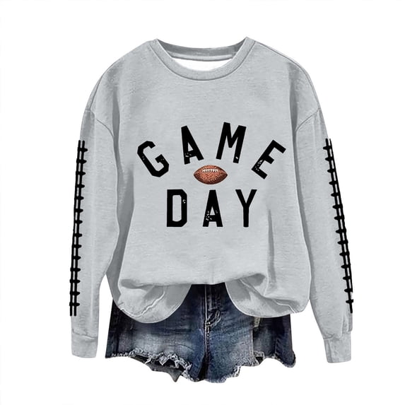 Uootdi Game Day Long Sleeve Sweatshirt for Women Funny Letter Print Graphic Top Fall Fashion Sports Tops