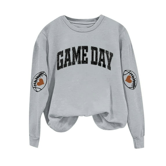 Uootdi Game Day Long Sleeve Sweatshirt for Women Funny Letter Print Graphic Top Fall Fashion Sports Tops