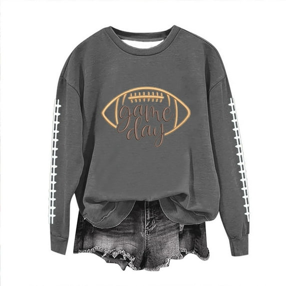 Uootdi Game Day Long Sleeve Sweatshirt for Women Funny Letter Print Graphic Top Fall Fashion Sports Tops