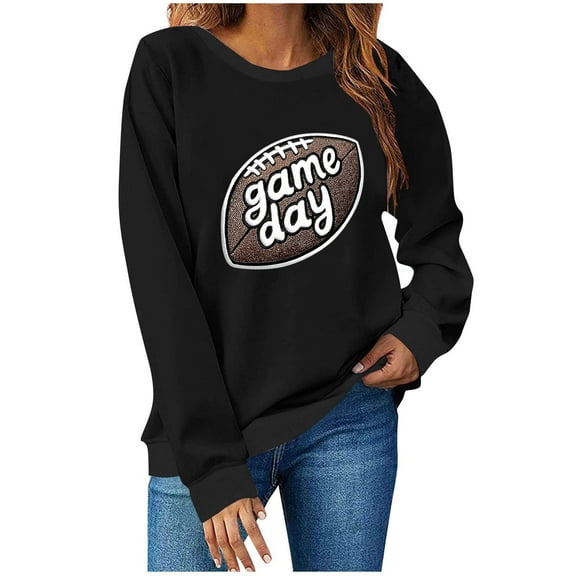 Uootdi Game Day Sweatshirt Football Long Sleeve Shirts for Women Game Day Outfits Gift Football Fan Game Day Shirt Casual Tops