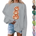 thumbnail image 1 of Uootdi Gift Womens Sweatshirts Crew Neck Halloween Stacked Pumpkin Graphic Print Long Sleeve Oversized Fit Casual Pullover Tops, 1 of 6