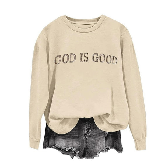 Uootdi God Is Good Embroidered Sweatshirt for Gift Women Christian Jesus Religious Pullover Trendy Crewneck Inspirational To p