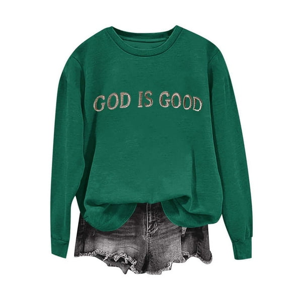 Uootdi God Is Good Embroidered Sweatshirt for Gift Women Christian Jesus Religious Pullover Trendy Crewneck Inspirational To p