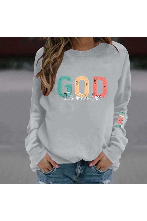 God is Good Sweatshirt Gift for Women Oversized Christian Long Sleeve Shirts Jesus Religious Pullover Bible Verse Inspir ational Tops