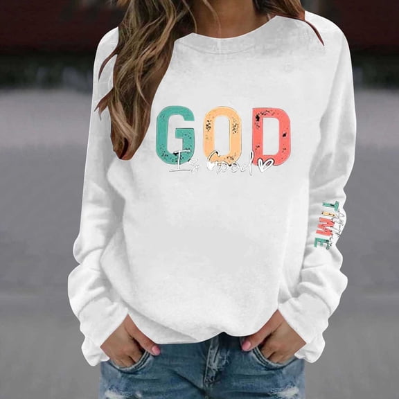 Uootdi God is Good Sweatshirt Gift for Women Oversized Christian Long Sleeve Shirts Jesus Religious Pullover Bible Verse Inspir ational Tops