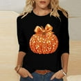 thumbnail image 1 of Uootdi Halloween 3/4 Sleeve Sweatshirts for Women Pumpkin Shirt Glitter Pumpkin Graphic Sweatshirt Casual Crewneck Gift Pull over Tops, 1 of 4