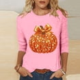 thumbnail image 1 of Uootdi Halloween 3/4 Sleeve Sweatshirts for Women Pumpkin Shirt Glitter Pumpkin Graphic Sweatshirt Casual Crewneck Gift Pull over Tops, 1 of 4