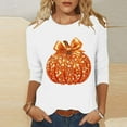 thumbnail image 1 of Uootdi Halloween 3/4 Sleeve Sweatshirts for Women Pumpkin Shirt Glitter Pumpkin Graphic Sweatshirt Casual Crewneck Gift Pull over Tops, 1 of 4