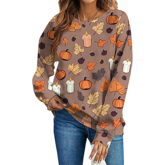 Uootdi Halloween Long Sleeve Sweatshirt for Woman Cute Witch Moon Pumpkin Print Graphic Pullover Tops Ugly Black Gift Cat Ghost L